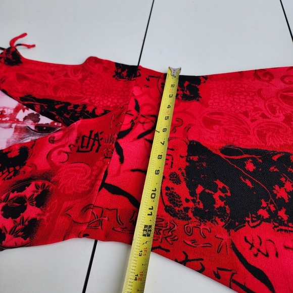 E. Gen Red Black Stretch Swim Cover Up Women's Print Dress Tie Shoulder Sz S - Picture 10 of 15